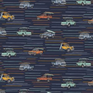 Puuvillapopliin, kastiautodega, tumesinine