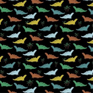 Puuvillapopliin, dinosaurustega, must