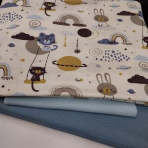 Sinine komplekt jäneste ja kassidega, (trikotaaž, soonik), 2,28 m