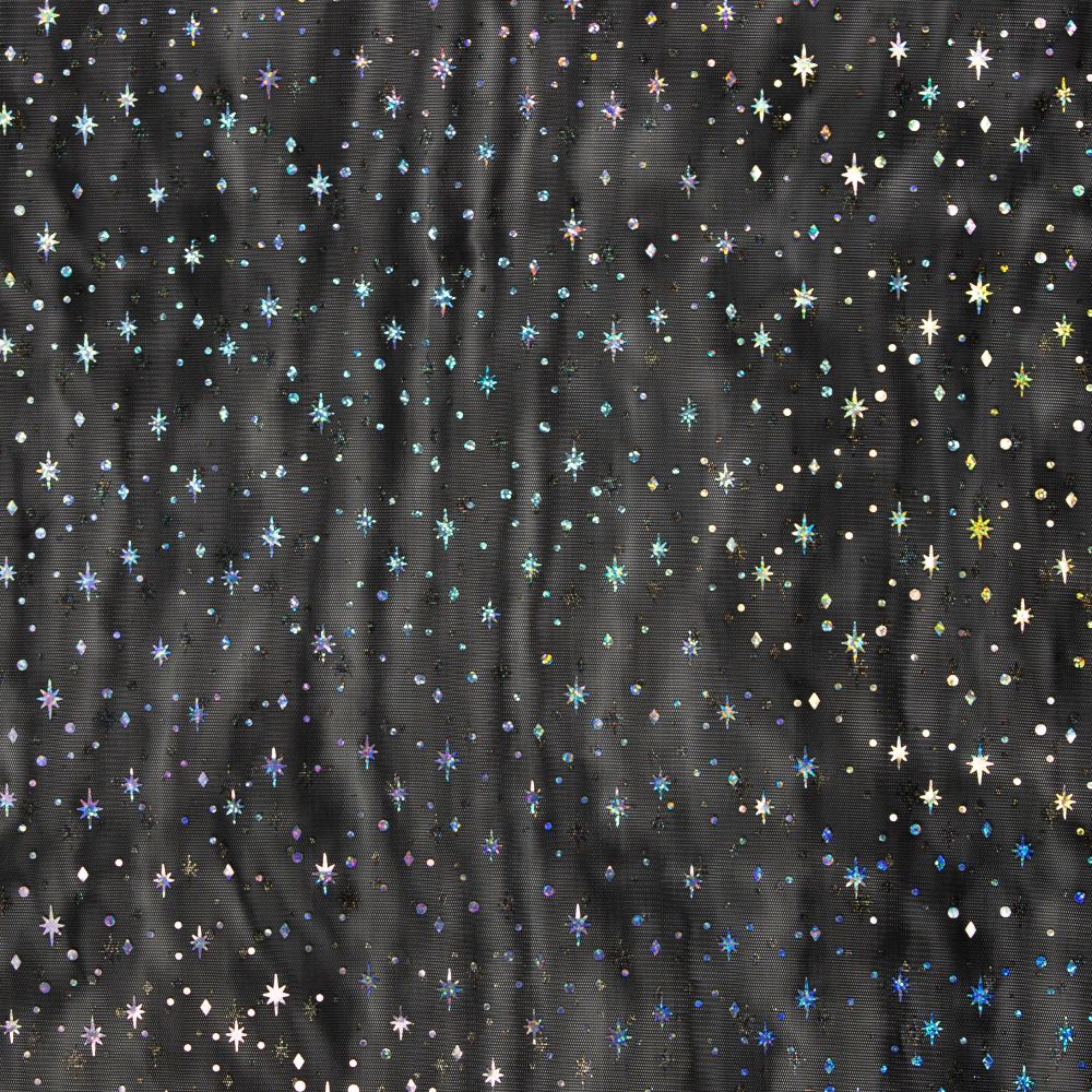 Tüll - must, fooliumtähtedega