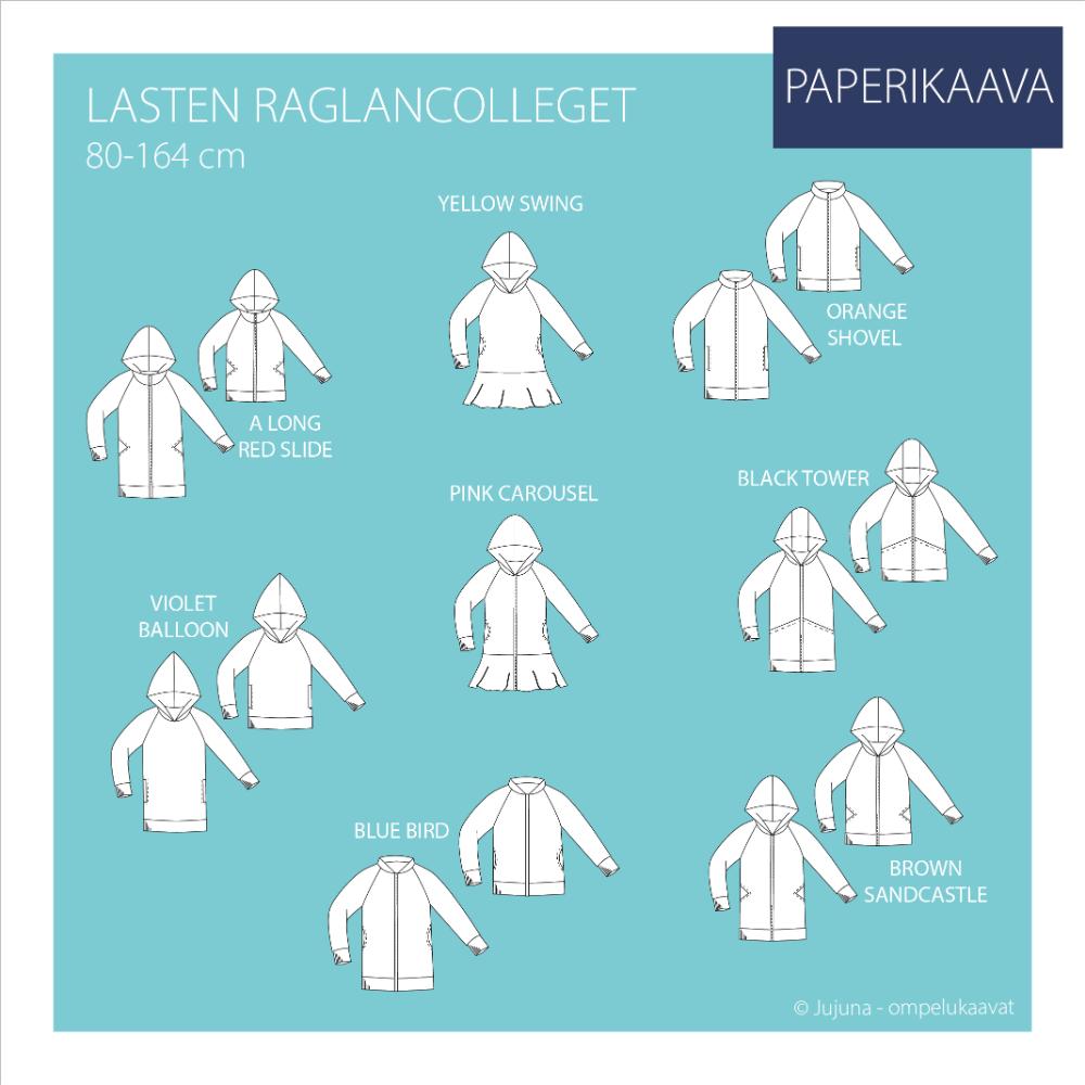 Paberlõige - laste raglaanlõikega tuunika, dressipluus, kardigan, suurus 80-164