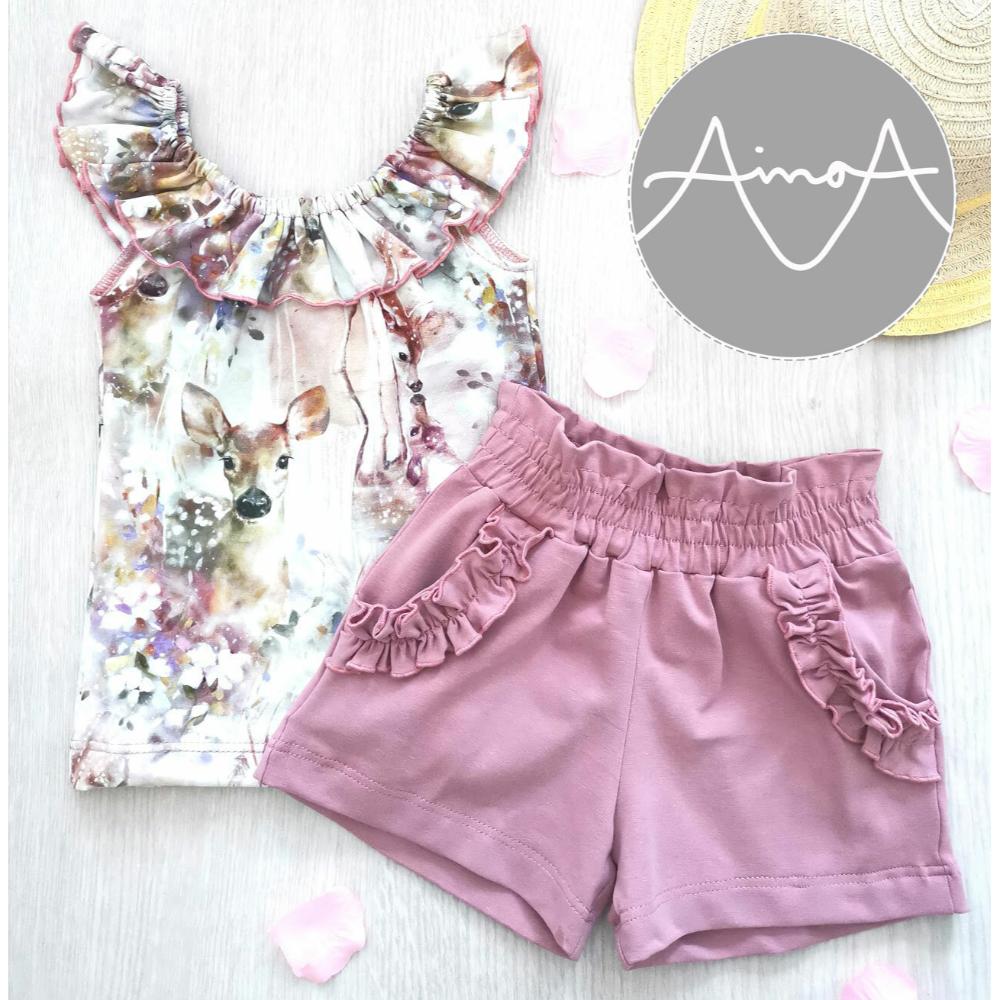 Paberlõige - laste satsidega pluus ja lühikesed püksid MINTTU&MAARIA, suurus 98-158 - Image 2