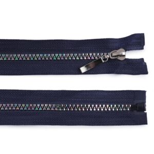 Traktorlukk, vikerkaarevärviliste hammastega, alt lahtikäiv, 5 mm, 40 cm, tumesinine