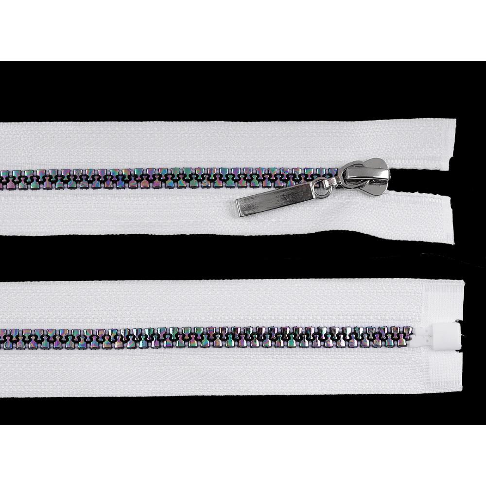 Traktorlukk, vikerkaarevärviliste hammastega, alt lahtikäiv, 5 mm, 60 cm, valge