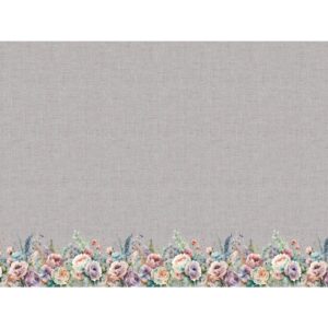 Trikotaaž - suured lilled, helehall, muster ühes ääres, disainerkangas by JESSY SEWING