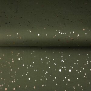 Trikotaaž, kuldsete fooliumtäppidega, tume oliiviroheline