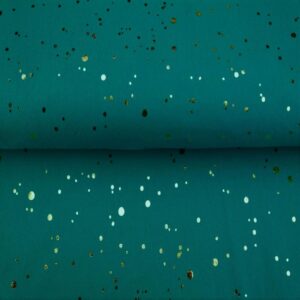 Trikotaaž, kuldsete fooliumtäppidega, petrol