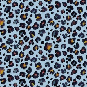 Trikotaaž - loomamuster, helesinine, GOTS