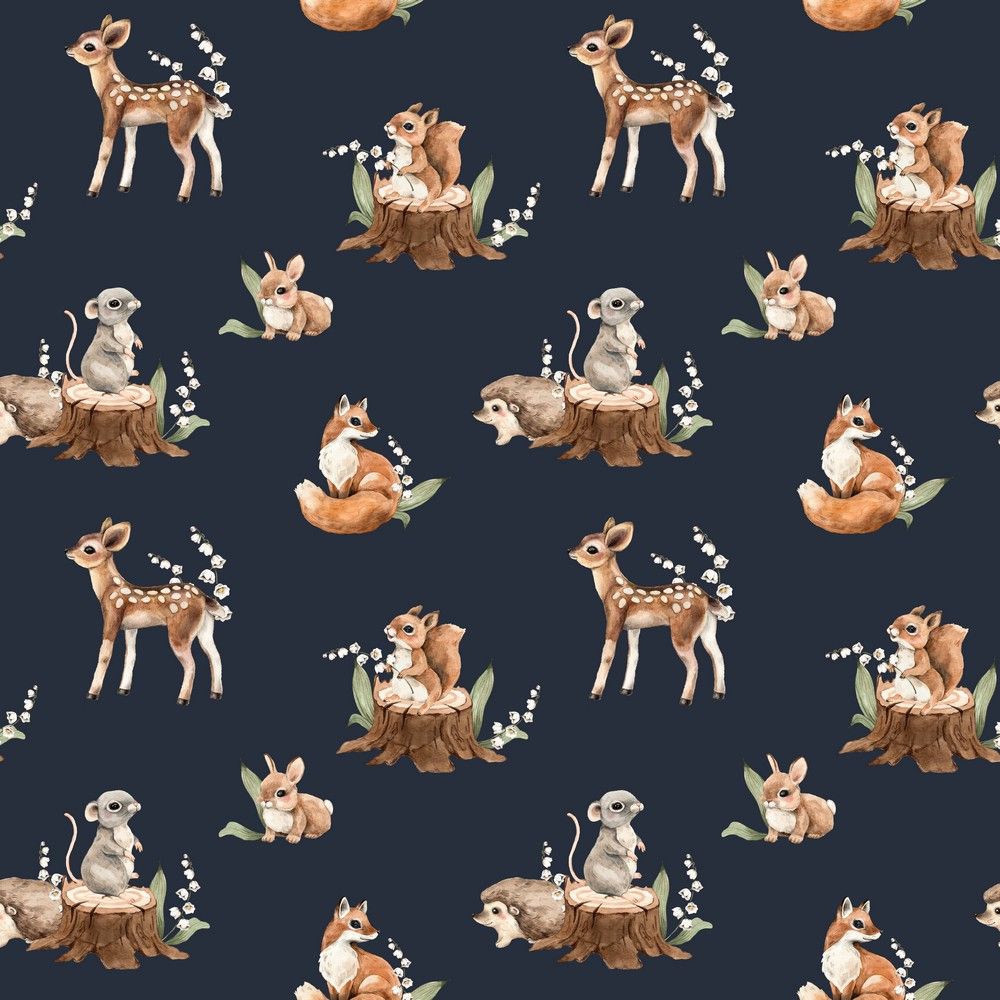 Trikotaaž - loomad ja piibelehed, tumesinine, GOTS