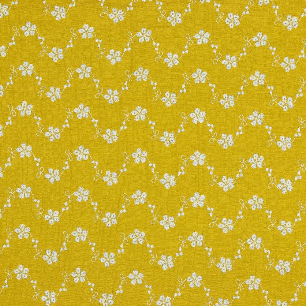 Musliin - 2-kihiline, tikitud lilledega, kollane