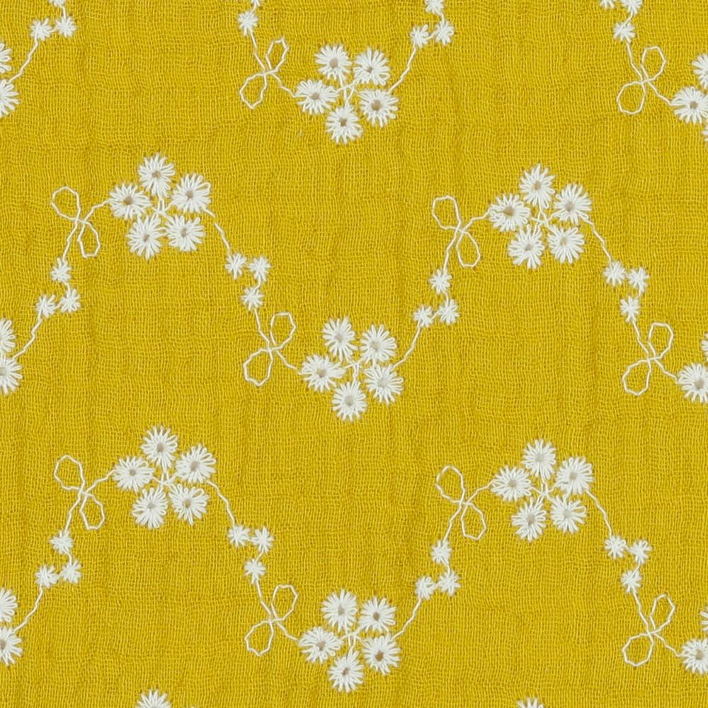 Musliin - 2-kihiline, tikitud lilledega, kollane - Image 2