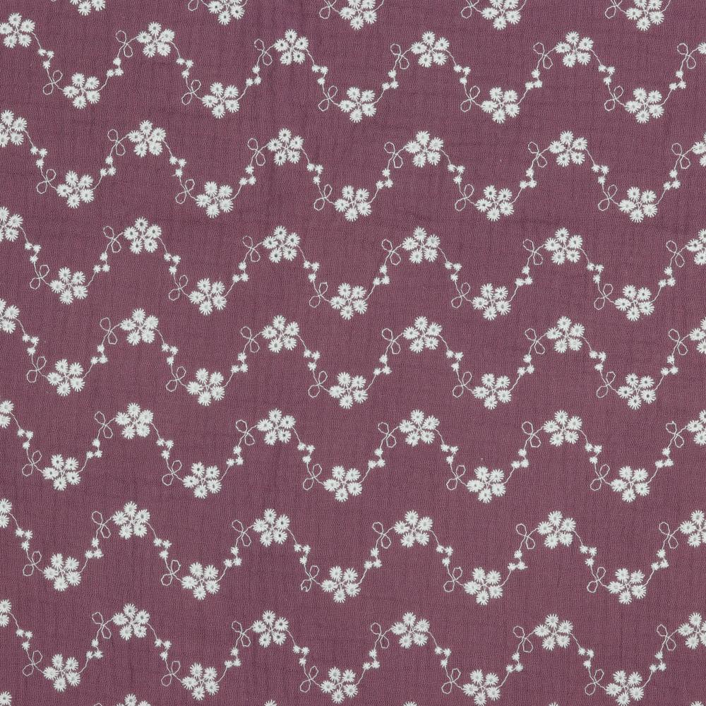 Musliin - 2-kihiline, tikitud lilledega, roosakas-lilla