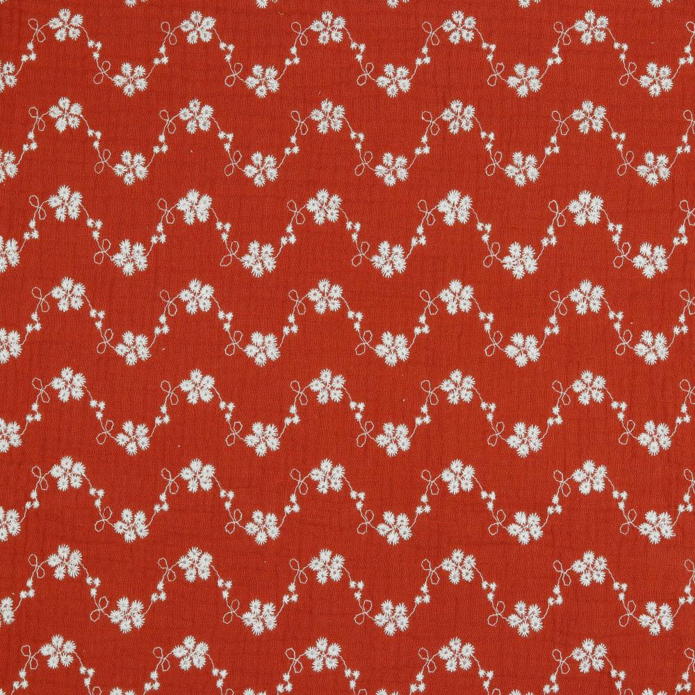 Musliin - 2-kihiline, tikitud lilledega, terrakota