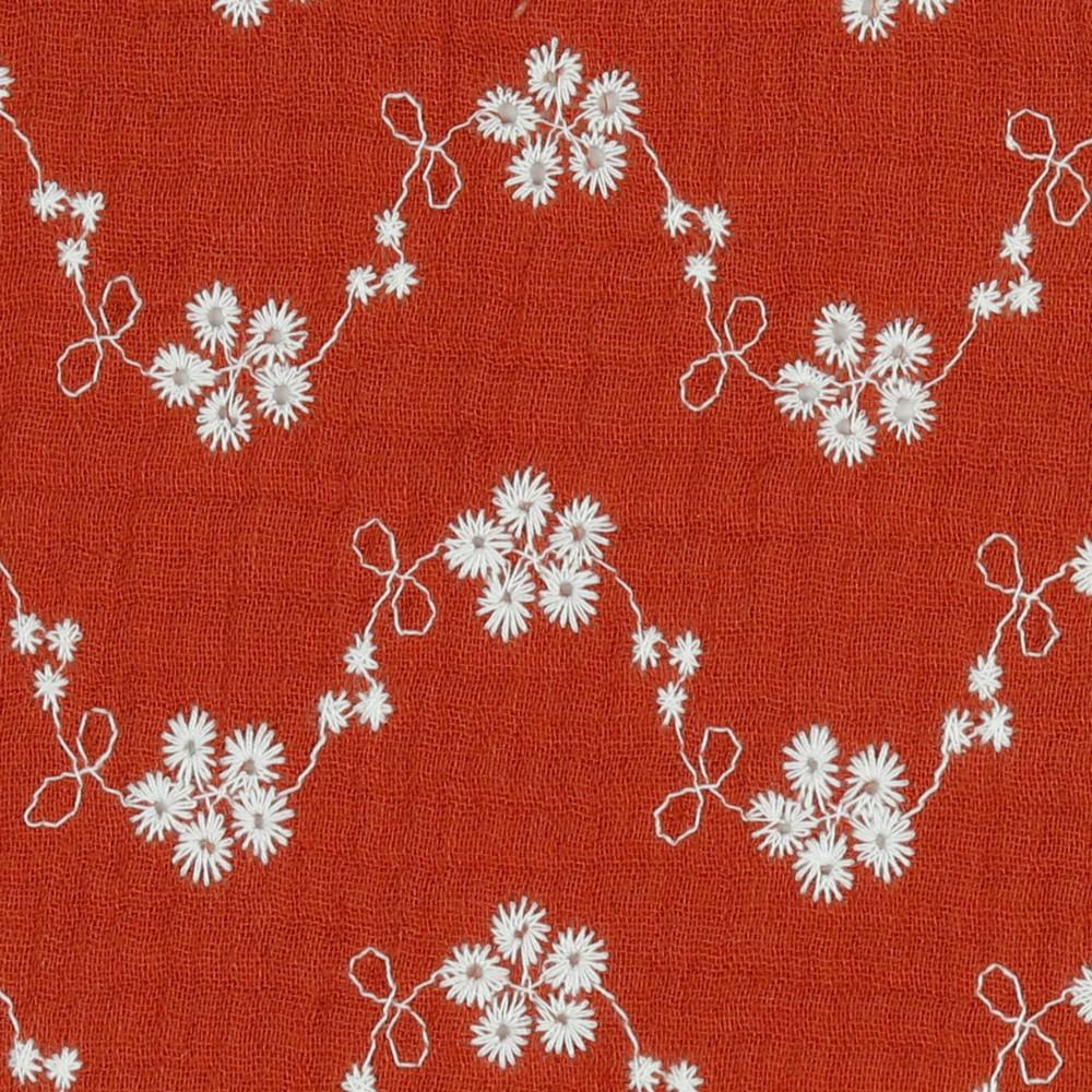 Musliin - 2-kihiline, tikitud lilledega, terrakota - Image 2