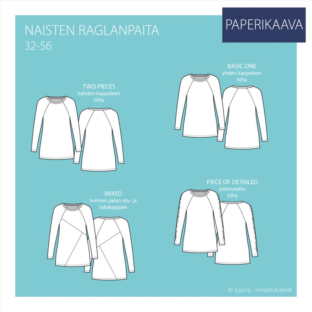 Paberlõige - naiste raglaanlõikega pluusid, suurus 32-56