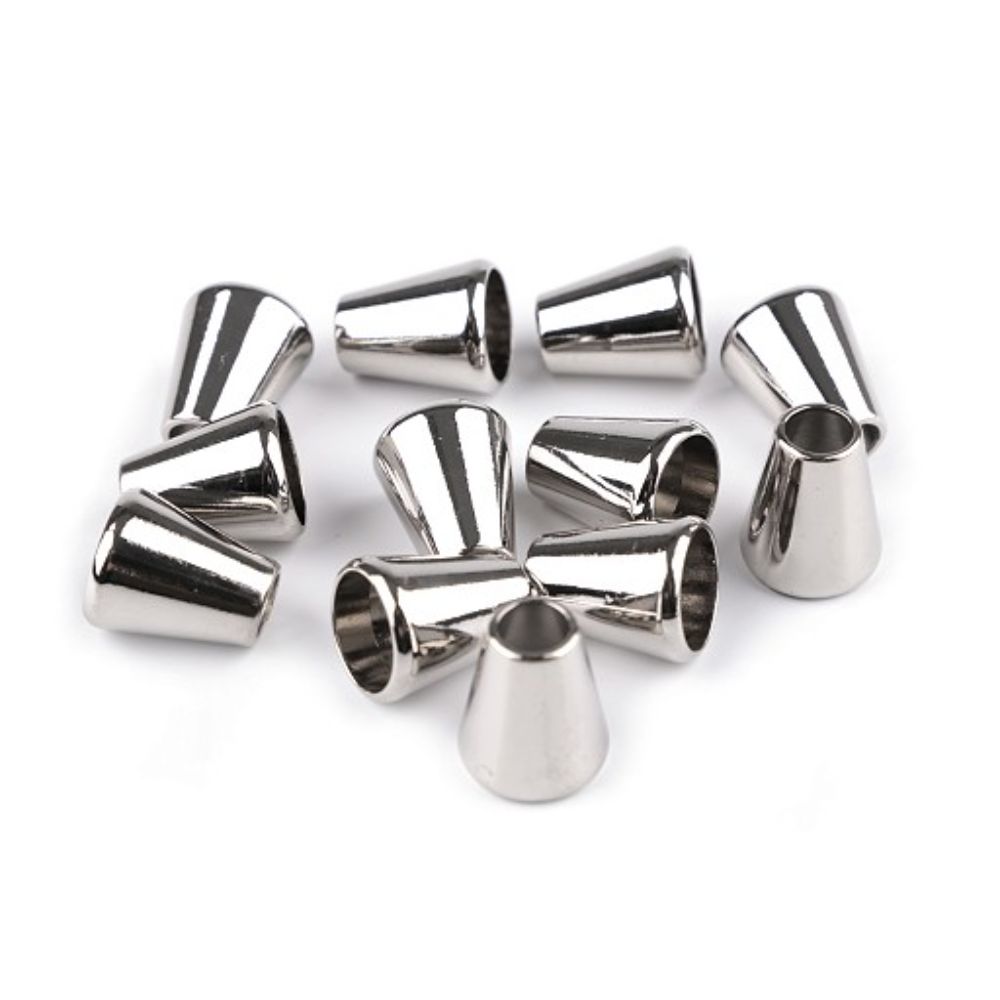 Nööri otsik, metallist, kelluke, hele nikkel, nöörile 5,5 mm