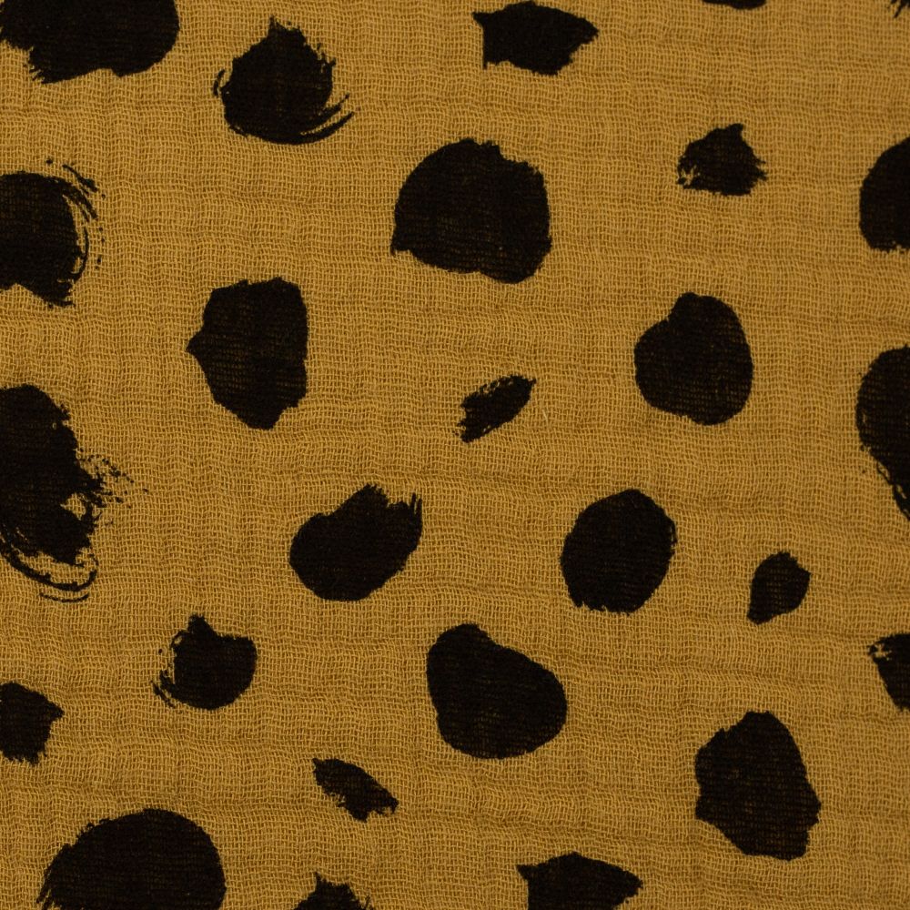 Musliin - 2-kihiline, mustade laikudega, sinepikollane - Image 2