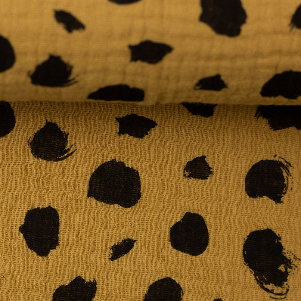 Musliin - 2-kihiline, mustade laikudega, sinepikollane - Image 3