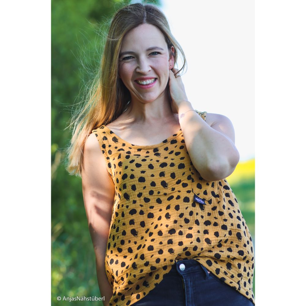 Musliin - 2-kihiline, mustade laikudega, sinepikollane - Image 4