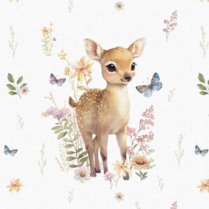 Dressikangast paneel, 40x50 cm, hirvetall lilledega, valge