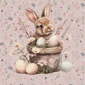 Dressikangast paneel, 40x50 cm, jänes lillede ja munadega