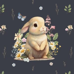 Dressikangast paneel, 40x50 cm, jänesepoeg lilledega, tumehall