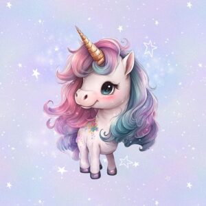 Dressikangast paneel, 40x50 cm, ükssarvik tähtede ja lilledega