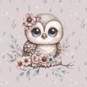 Dressikangast paneel, 40x50 cm, öökull lilledega vanaroosal