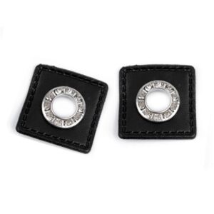 Kunstnahast aplikatsioon avaga, nelinurkne, must kivikestega