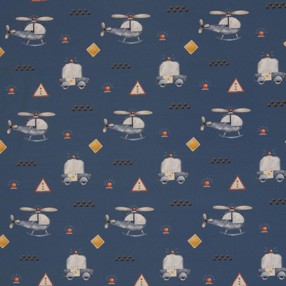 Puuvillapopliin, politseiautodega, teksasinine