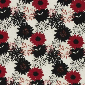 Trikotaaž - punased ja mustad lilled loodusvalgel, 1 m tükk
