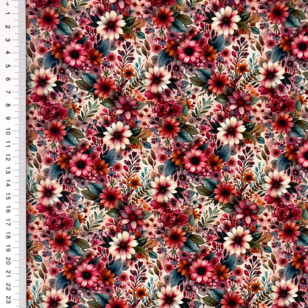 Viskoostrikotaaž - punased lilled