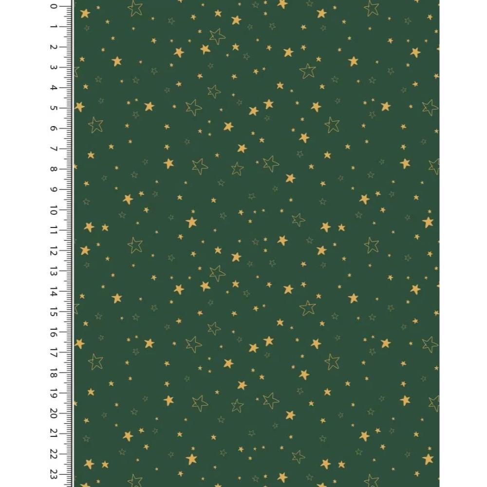 Puuvillapopliin, fooliumtrükiga, tähed, roheline