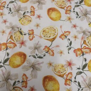 Puuvillapopliin, sidrunid ja lilled