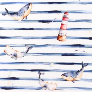 Puuvillapopliin, vaalad ja tuletornid, sinisetriibuline