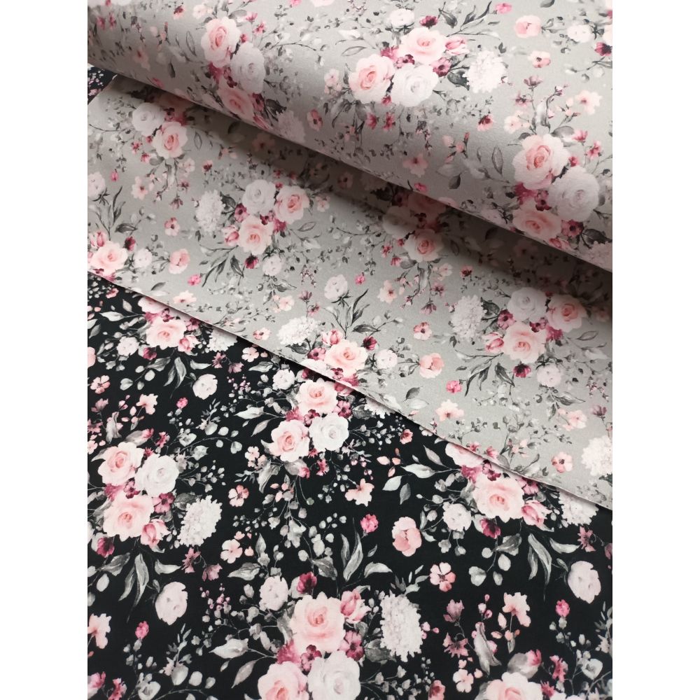 Trikotaaž - väiksed roosad roosid, must - Image 3