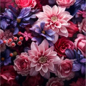 Viskoostrikotaaž - lillad ja roosad lilled