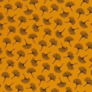 Musliin - 2-kihiline, Ginko lehtedega, sinepikollane/must