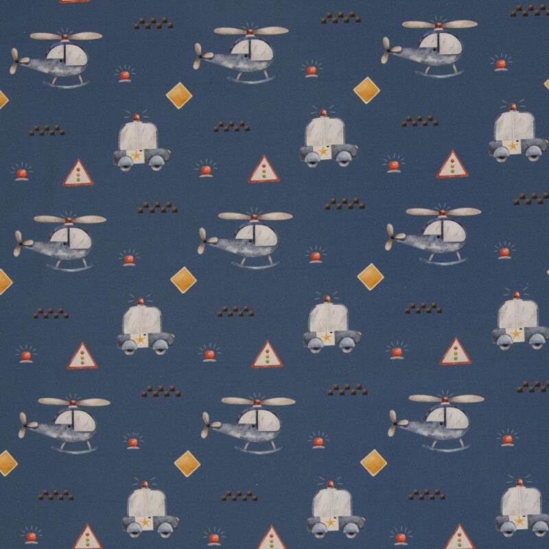 Puuvillapopliin, politseiautodega, teksasinine