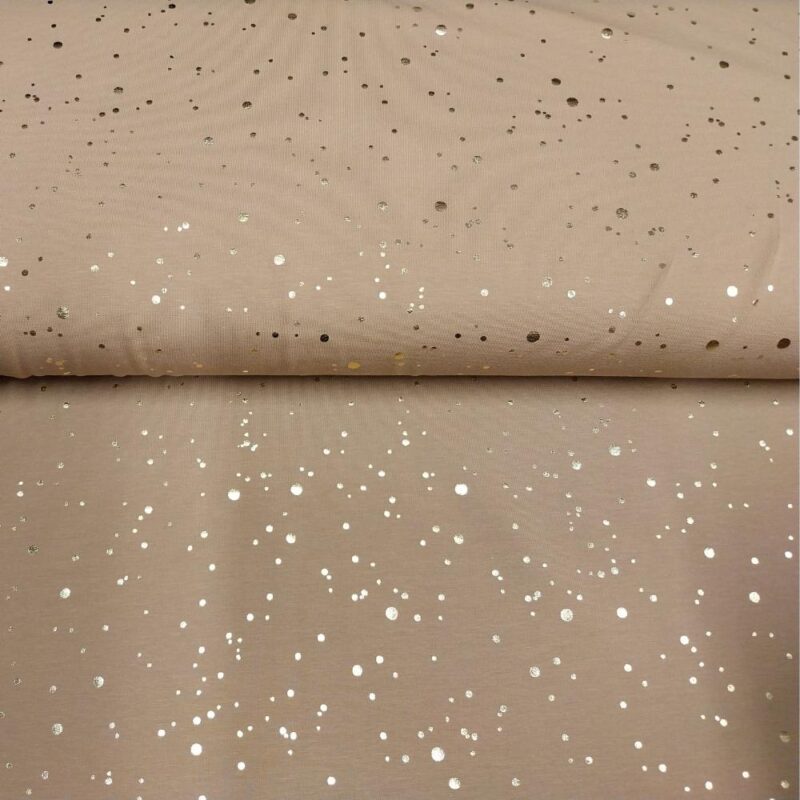 Trikotaaž, kuldsete fooliumtäppidega, helepruun