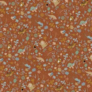 Puuvillapopliin - džungliloomad, terrakota, GOTS