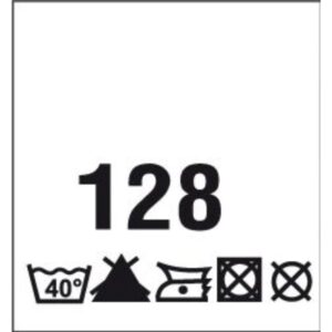 Õmmeldav suurusesilt hooldusjuhistega, 200 tk, suurus 128