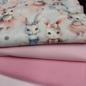 Roosa trikotaažikomplekt jänestega, 1,54 m