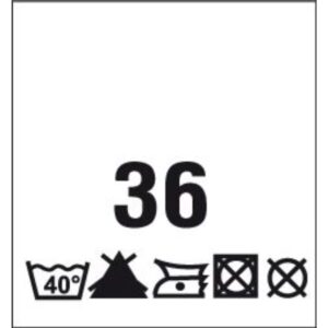 Õmmeldav suurusesilt hooldusjuhistega, 200 tk, suurus 36