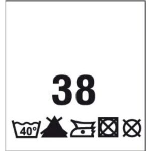 Õmmeldav suurusesilt hooldusjuhistega, 200 tk, suurus 38