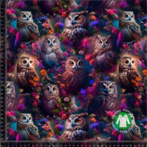 Trikotaaž - öökullid ja lilled, GOTS