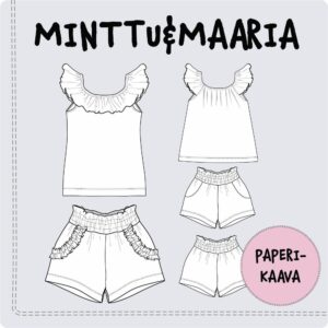 Paberlõige - laste satsidega pluus ja lühikesed püksid MINTTU&MAARIA, suurus 98-158