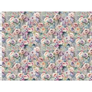 Trikotaaž - suured lilled, helehall, disainerkangas by JESSY SEWING