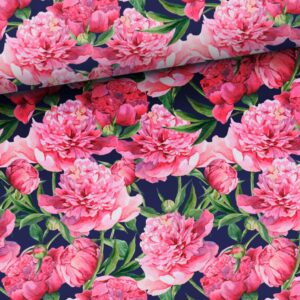 Dressikangas - tumeroosad pojengid sinisel