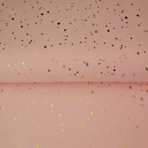 Trikotaaž, kuldsete fooliumtäppidega, beebiroosa